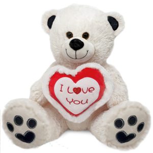 Teddybeer Barchi Wit met Hart "I Love You" (Rood/Wit) 35 cm