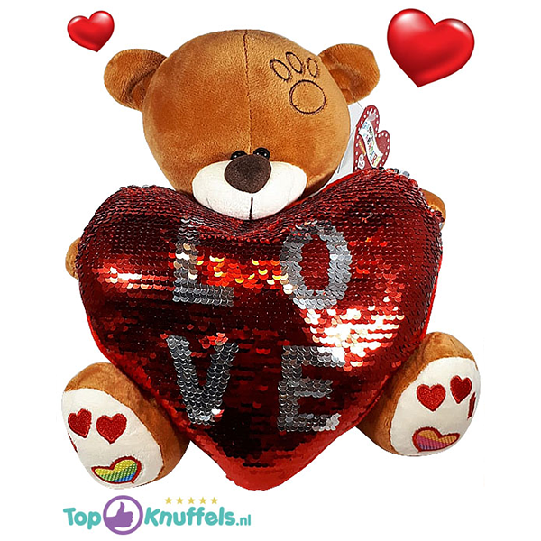 koppel ophouden Azië Valentijn Bruine Teddybeer met glitter hart 32 cm kopen? Topknuffels.nl