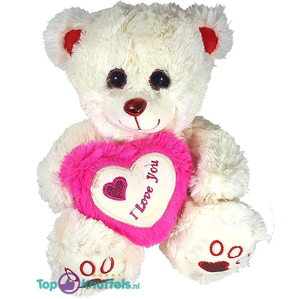 Spin Coördineren Il Valentijn Witte Teddybeer met wit/roze hart 25 cm kopen? Topknuffels.nl