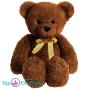 Teddybeer Snuggles (Donkerbruin met Gouden Strik) Pluche Knuffel 30 cm