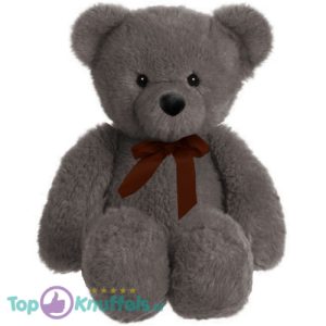 Teddybeer Snuggles (Donkergrijs met Bruine Strik) Pluche Knuffel 30 cm