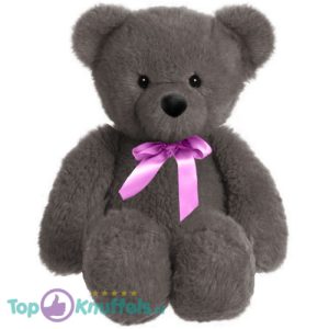 Teddybeer Snuggles (Donkergrijs met Roze Strik) Pluche Knuffel 30 cm