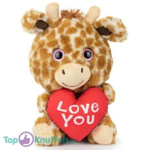 Giraffe Oranje met Love You Rood Hart Pluche Knuffel 30 cm
