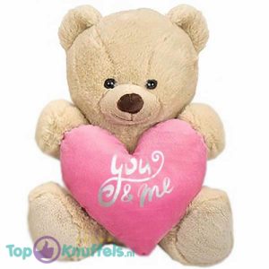 Teddybeer Tubby Beige met Roze Hart Pluche Knuffel 30 cm