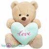 Teddybeer Tubby Beige met Turquoise Hart Pluche Knuffel 30 cm