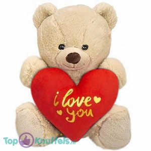 Teddybeer Tubby Beige met Rood Hart Pluche Knuffel 30 cm