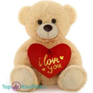 Teddybeer Tubby Beige met Rood Hart Pluche Knuffel 30 cm