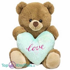 Teddybeer Tubby Bruin met Turquoise Hart Pluche Knuffel 30 cm