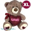 Teddybeer met Glitter Hart en Strikje (Bruin) Pluche Knuffel 70 cm