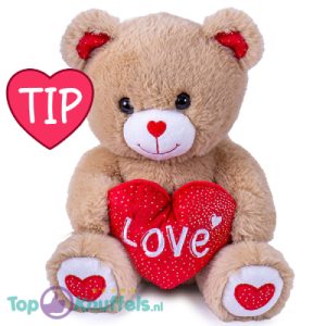 Teddybeer Lily (Bruin met Rood Hart Love) Pluche Knuffel 25 cm