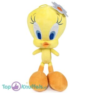 Tweety met Bloem Wit - Looney Tunes Pluche Knuffel 20 cm