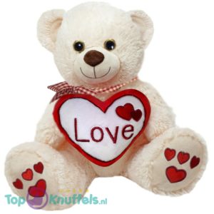 Knuffelbeer Sandro met Hart en Strik Pluche Teddybeer Knuffel 28 cm - Wit