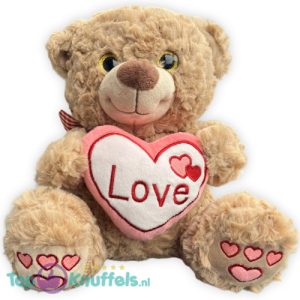 Knuffelbeer Sandro met Hart en Strik Pluche Teddybeer Knuffel 28 cm - Bruin