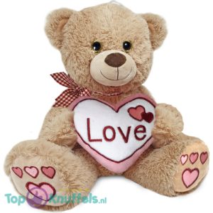 Knuffelbeer Sandro met Hart en Strik Pluche Teddybeer Knuffel 28 cm - Bruin