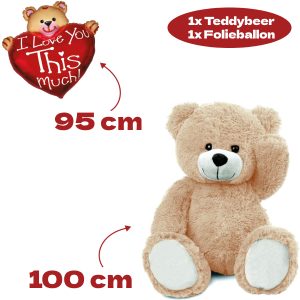 Teddybeer Charlie Pluche Knuffel XXL 100 cm + Ballon met Beer 96 cm