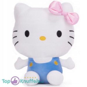 Hello Kitty Zittend (Blauw/Wit) Pluche Knuffel 17 cm