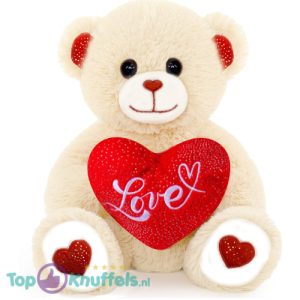 Teddybeer Lily (Wit met Rood Hart Love) Pluche Knuffel 30 cm