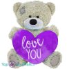 Teddybeer Mila Grijs met Paars Hart Pluche Knuffel 28 cm