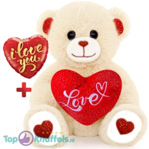 Teddybeer Lily Pluche Knuffel 30 cm + Ballon Love Goud 46 cm