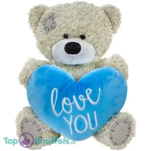 Teddybeer Mila Grijs met Blauw Hart Pluche Knuffel 28 cm