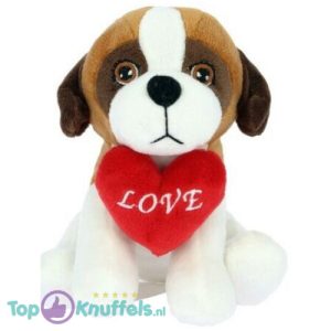 Sint Bernard Hond met Hart Pluche Knuffel 20 cm