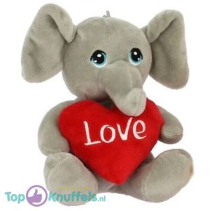 Olifant met Rood Hart Love Pluche Knuffel 20 cm