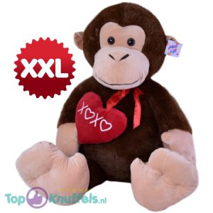 Aap met Rood Hart Pluche Knuffel XXL 110 cm