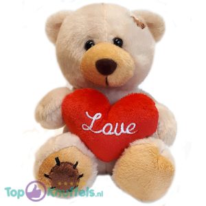 Teddybeer Nora Beige met Hart Pluche Knuffel 15 cm