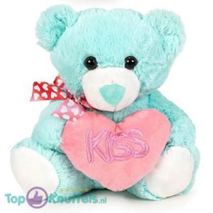 Teddybeer Turquoise met Hart Kiss Pluche Knuffel 30 cm