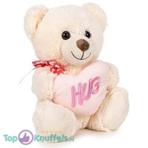 Teddybeer Wit met Hart Hug Pluche Knuffel 30 cm