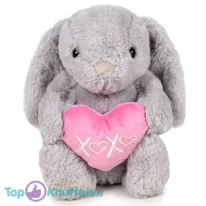 Konijn Grijs met Hart XOXO Pluche Knuffel 30 cm