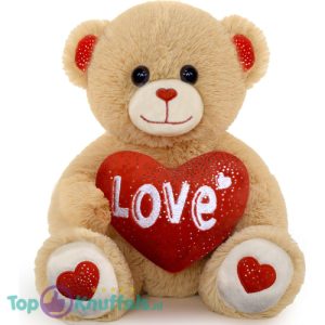 Teddybeer Lily (Bruin met Rood Hart Love) Pluche Knuffel 30 cm