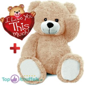 Teddybeer Charlie Pluche Knuffel XXL 100 cm + Ballon met Beer 95 cm