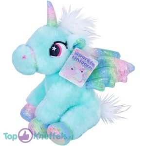 Eenhoorn Unicorn Sparkle Turquoise Pluche Knuffel 23 cm